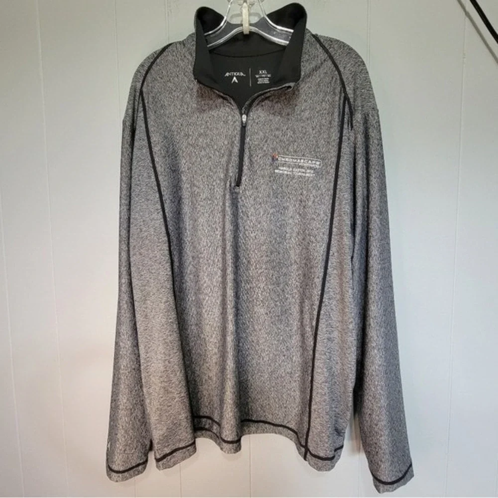 Antigua Mens XXL Quarter Zip Pullover Gray Heathered Chromascape Tournament Logo